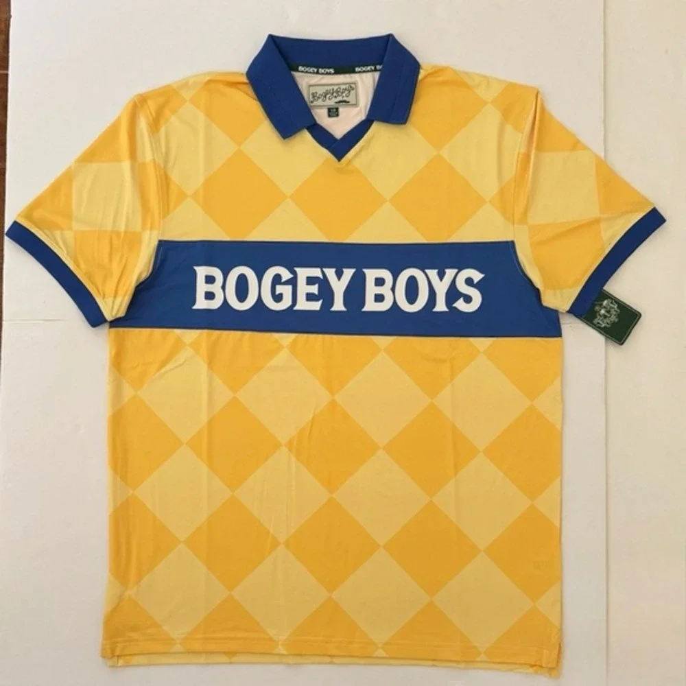 Bogey Boys by Macklemore Yellow Argyle Diamond Polo Golf Shirt, Size‎ L, NWT - Picture 2 of 10